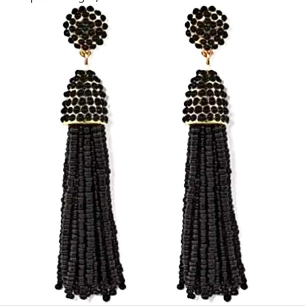 Black Tassel Bauble Bar Earrings